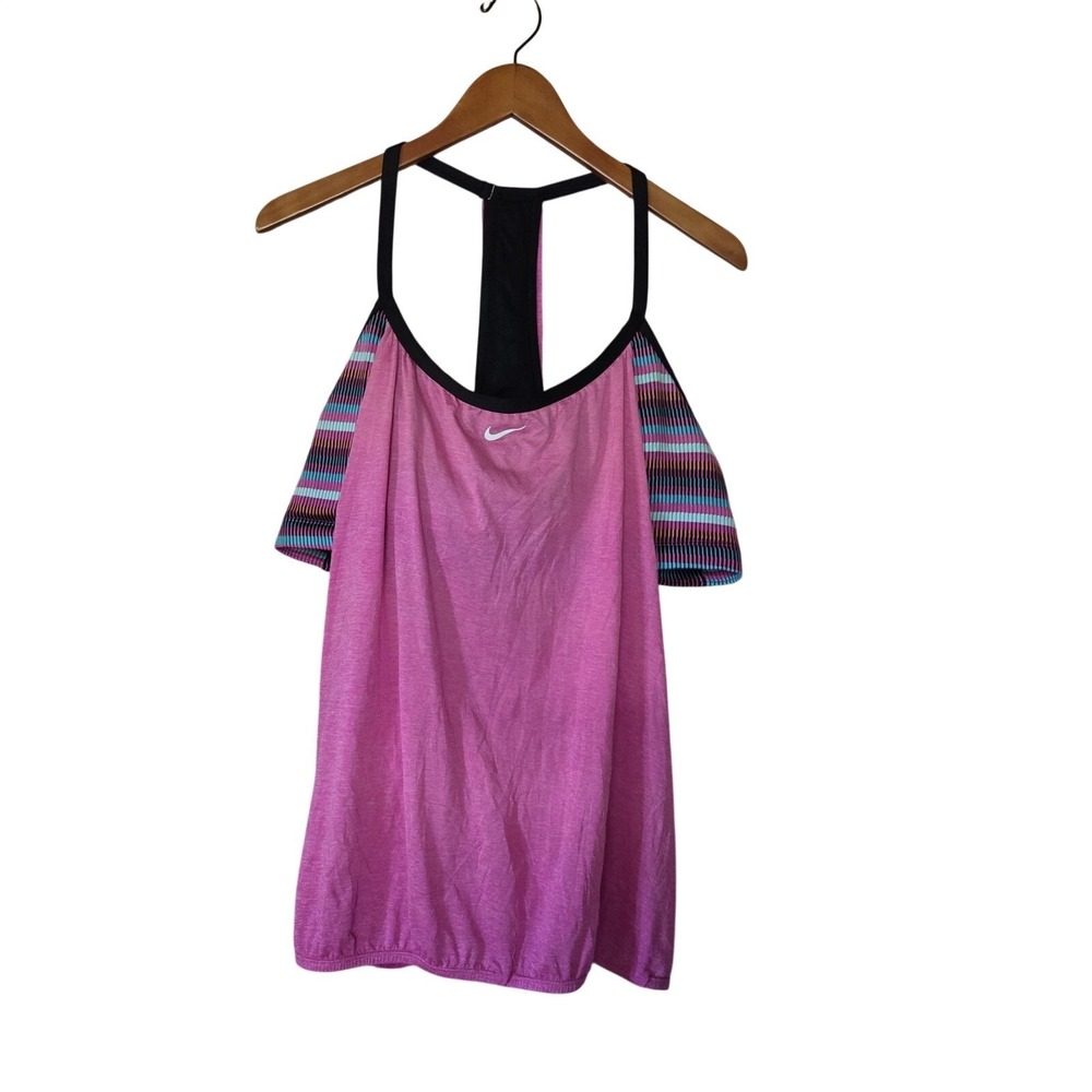 Nike Tank Top Womens Plus 2X Pink Stripe Built In Bra Racerback Training